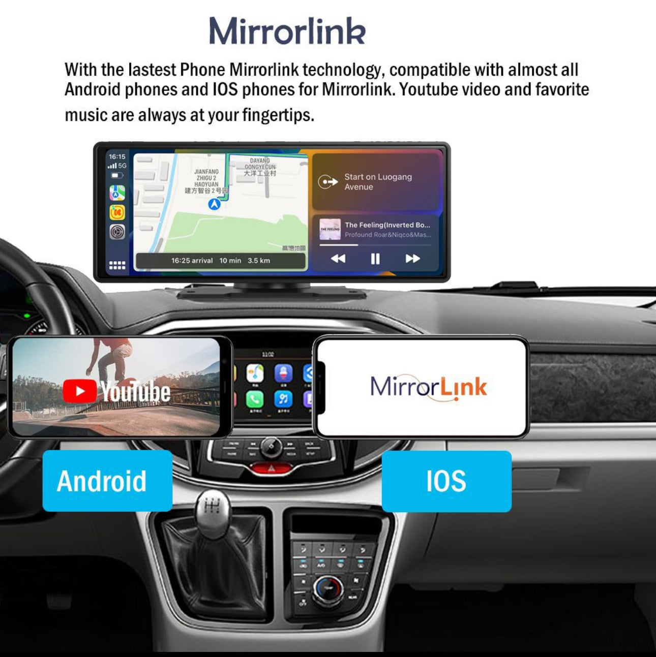 10.26Inch Apple CarPlay/Android Auto Screen & Reverse Camera MP5 Player Black