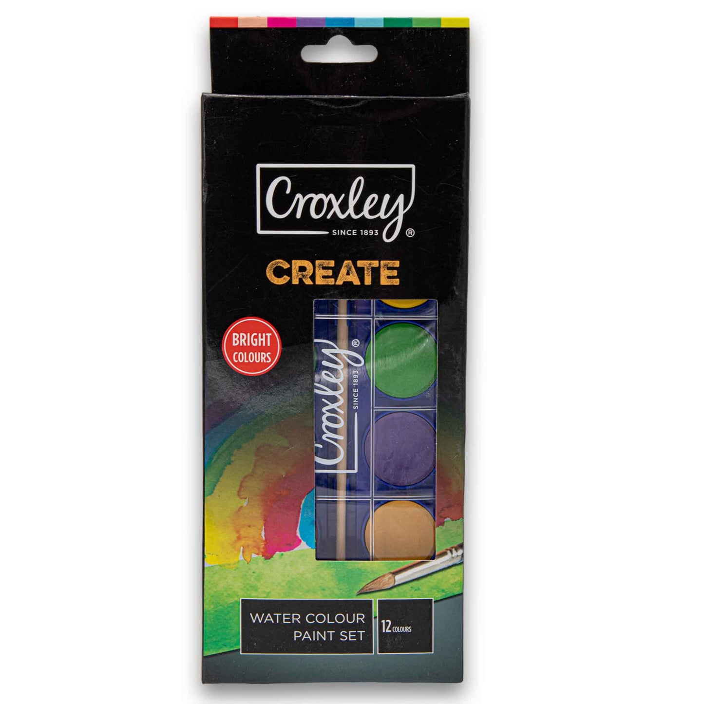 Water Colour Paint Set 12 Bright Colours - Croxley