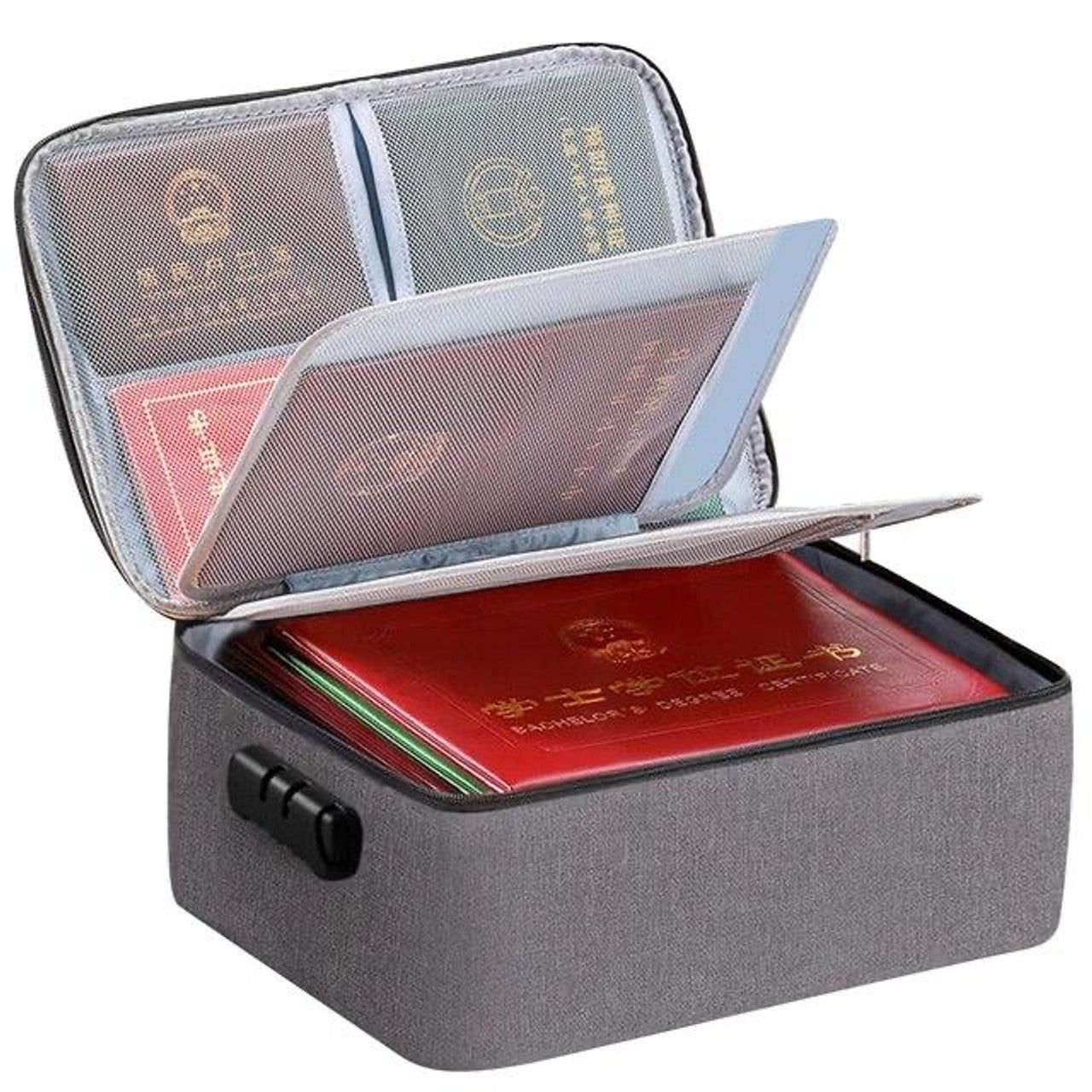 Multi-Layer Lockable Business Travel Document Organizer Bag With Combination Lock