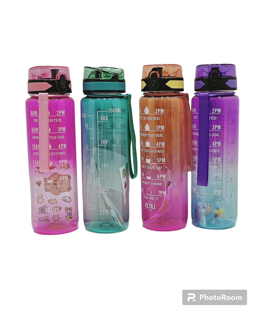 Sports Water Bottle with Time Marker Outdoor Gym Fitness Portable - 1L