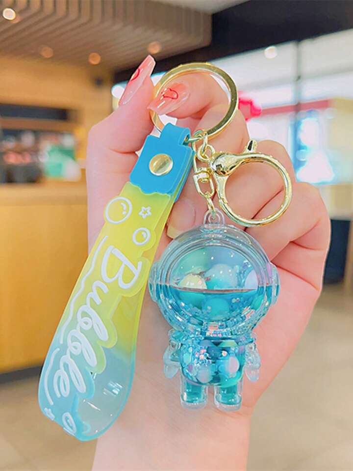 Women's Acrylic Cartoon Astronaut Liquid Sand Bottle Keychain, Car Key Ring, Cute Doll Bag Pendant