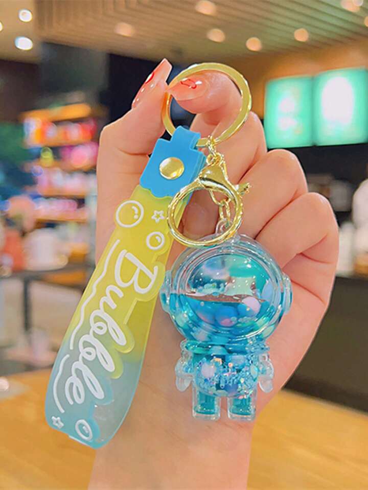 Women's Acrylic Cartoon Astronaut Liquid Sand Bottle Keychain, Car Key Ring, Cute Doll Bag Pendant