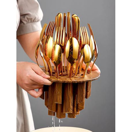 24 Pieces Stainless Steel Cutlery Set With Stand Egg Shape