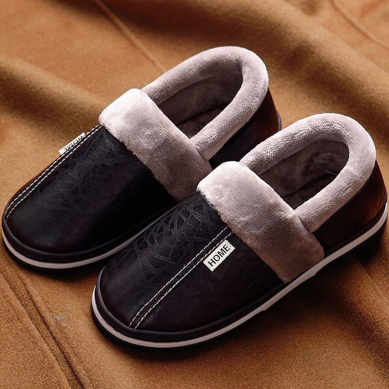 New Men/Women Winter  Non Slip Indoor Shoes for Man Leather,Waterproof Warm Slippers