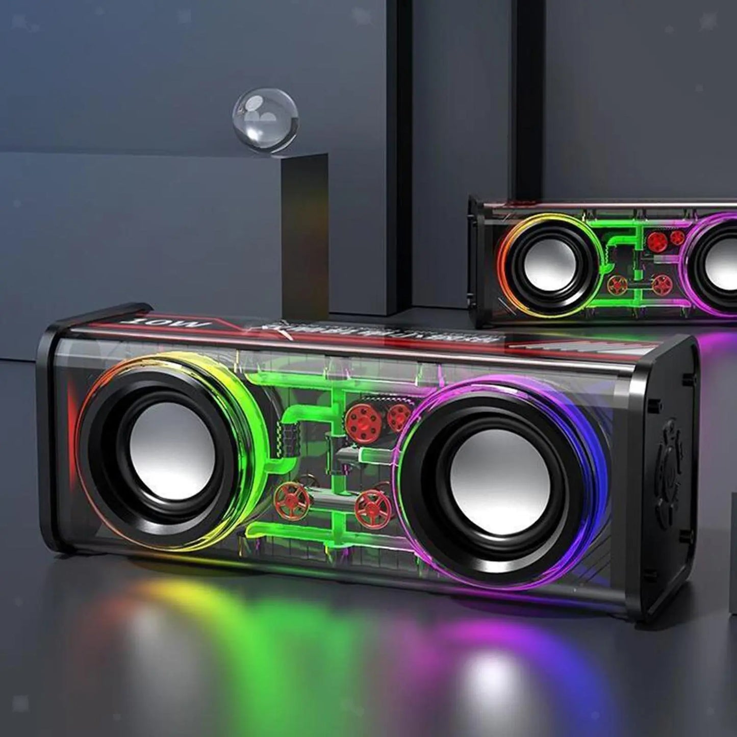 TWS Dual-Tone Transparent Mech Speaker RGB Light Bluetooth 5.0 Portable Subwoofer Portable Wireless Subwoofer Audio Sports