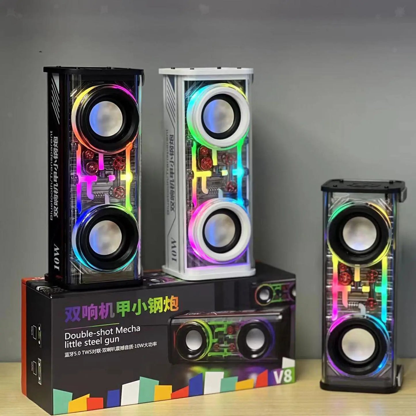 TWS Dual-Tone Transparent Mech Speaker RGB Light Bluetooth 5.0 Portable Subwoofer Portable Wireless Subwoofer Audio Sports