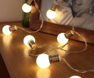 Christmas LED String Light Globe Bulb Ball Battey Power 10 Bulbs Holiday Decoration Lamp White- 3M