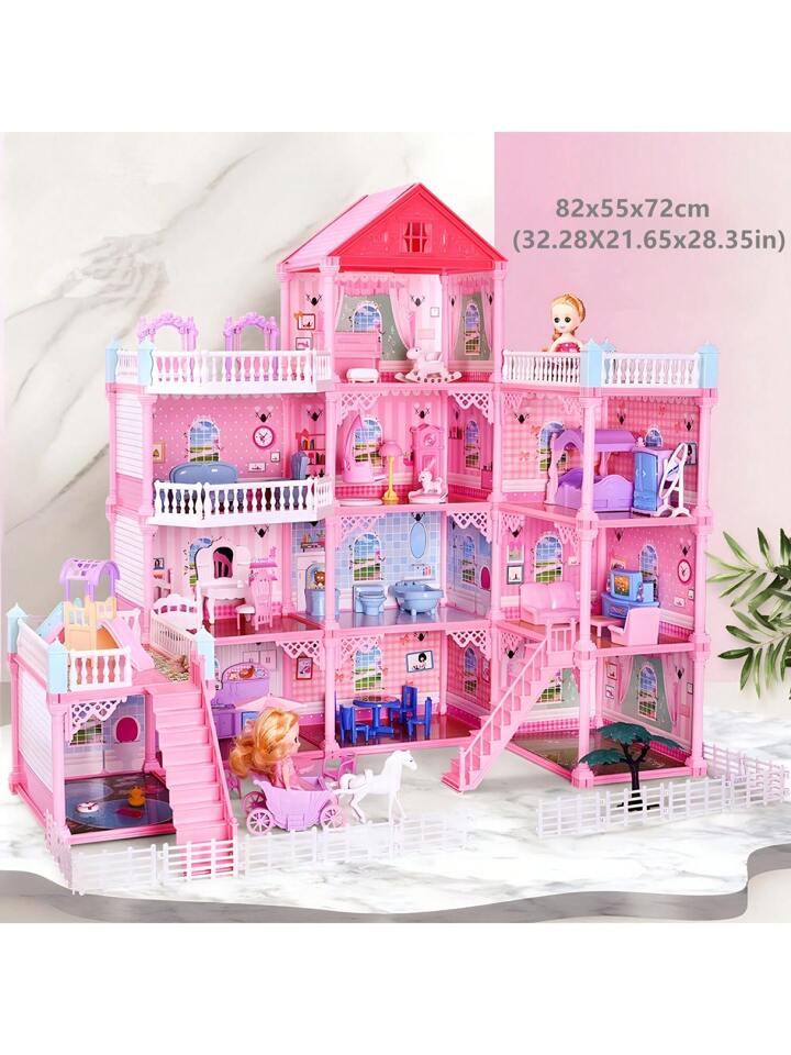 4 Floors 11 Rooms 3 Balconies 2 Dollhouse Game Room Princess Castle Villa For Girls, Comes With Self-Designed Furniture Accessories - Perfect Birthday, Thanksgiving And Christmas Gift