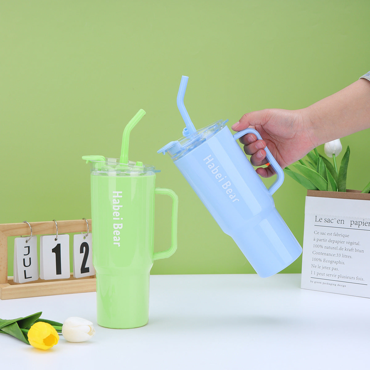 3-Piece Sports Water Bottle Set With One Straw - Gradient Color