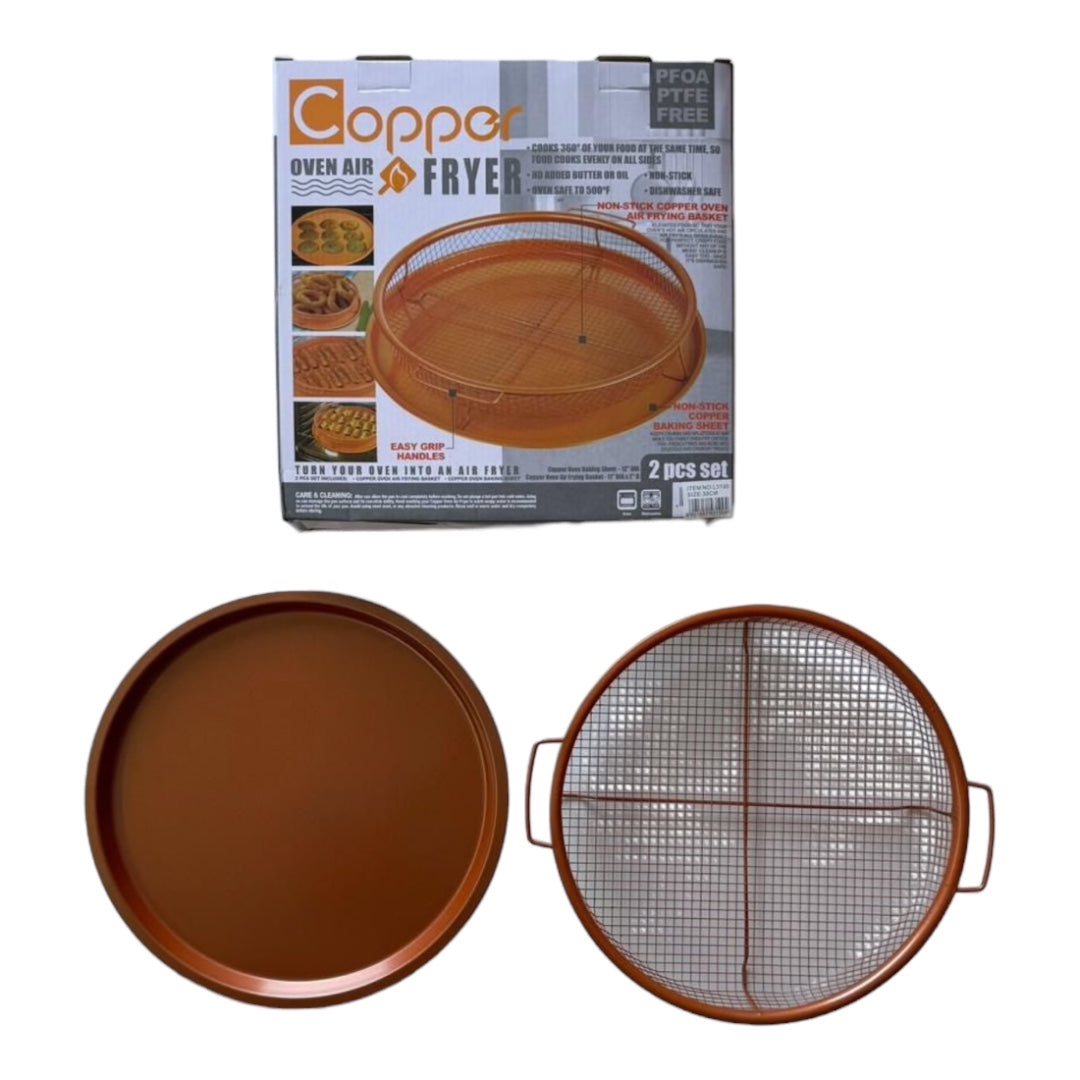 2 Pieces Round Copper Crisper Oven Baking Tray Non-Stick Mesh Crisper Basket