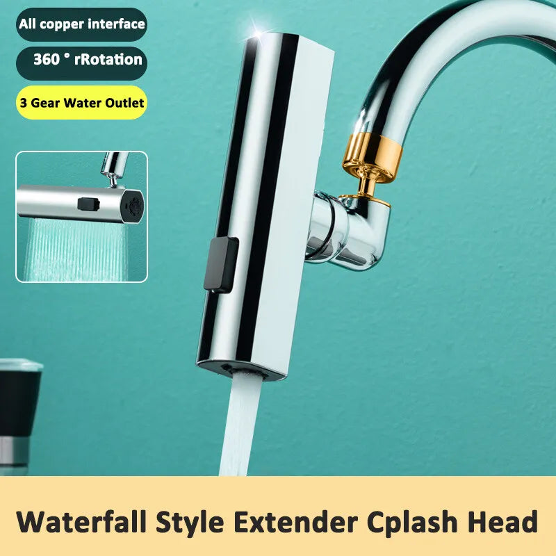 3 Modes Kitchen Faucet Extension Waterfall Anti Splash 360 ^ Rotating Tap Bubbler