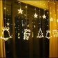 Christmas LED Curtain Lights Christmas Decoration Bell And Deer String Lights, (Warm White Light)