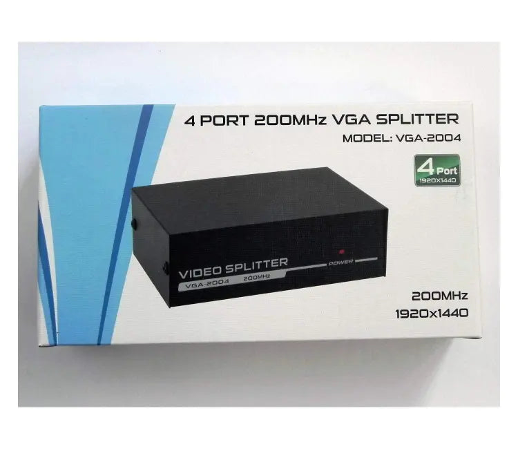 4 Port Powered VGA Splitter 1 in 4 Out 200Mhz  Video Distribution Duplicator for 1 PC to 4 Monitors Projector