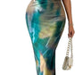 Women's Tie Dye Split ThighTube Dress Ruched Bodycon Maxi Dress