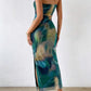 Women's Tie Dye Split ThighTube Dress Ruched Bodycon Maxi Dress