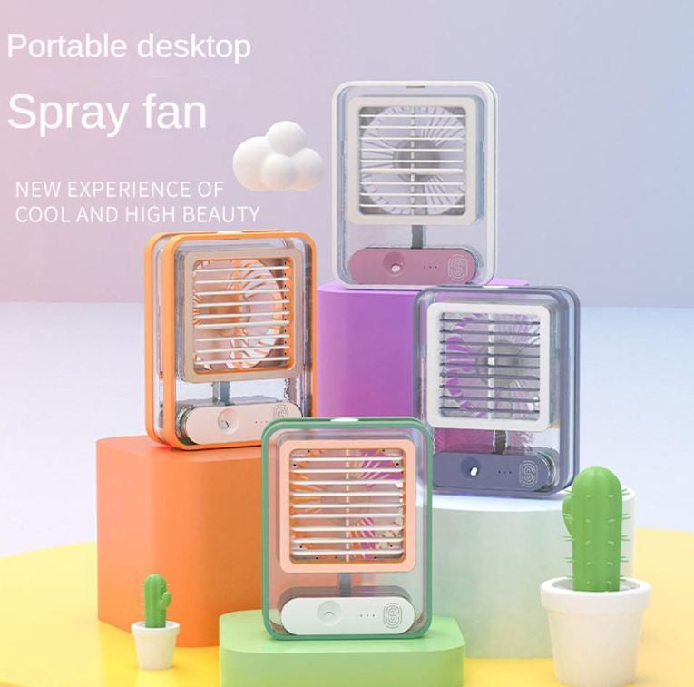 Water Cooled Desk Fan, With Humidifier Spray-Various Colours