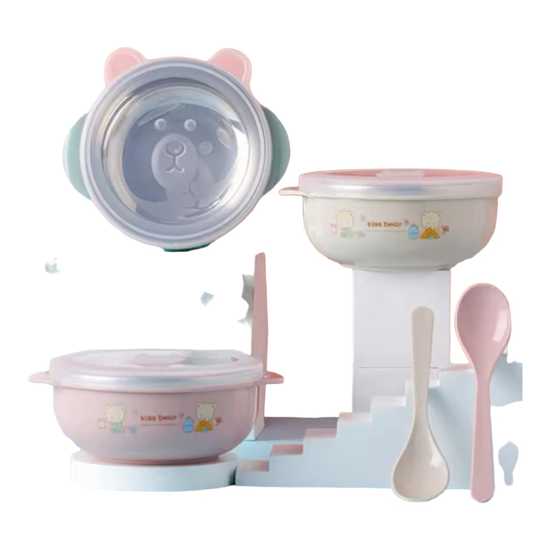 2PC Set Multifunctional Kids Tableware Double Ears Handle Thermal Anti-Scald