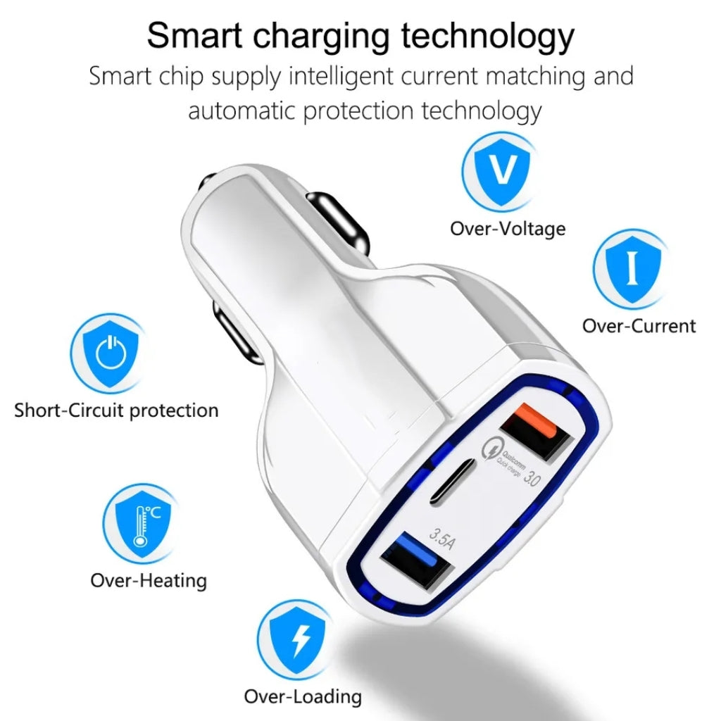 35W USB QC3.0 + PD + USB 3.5A Fast Car Charger