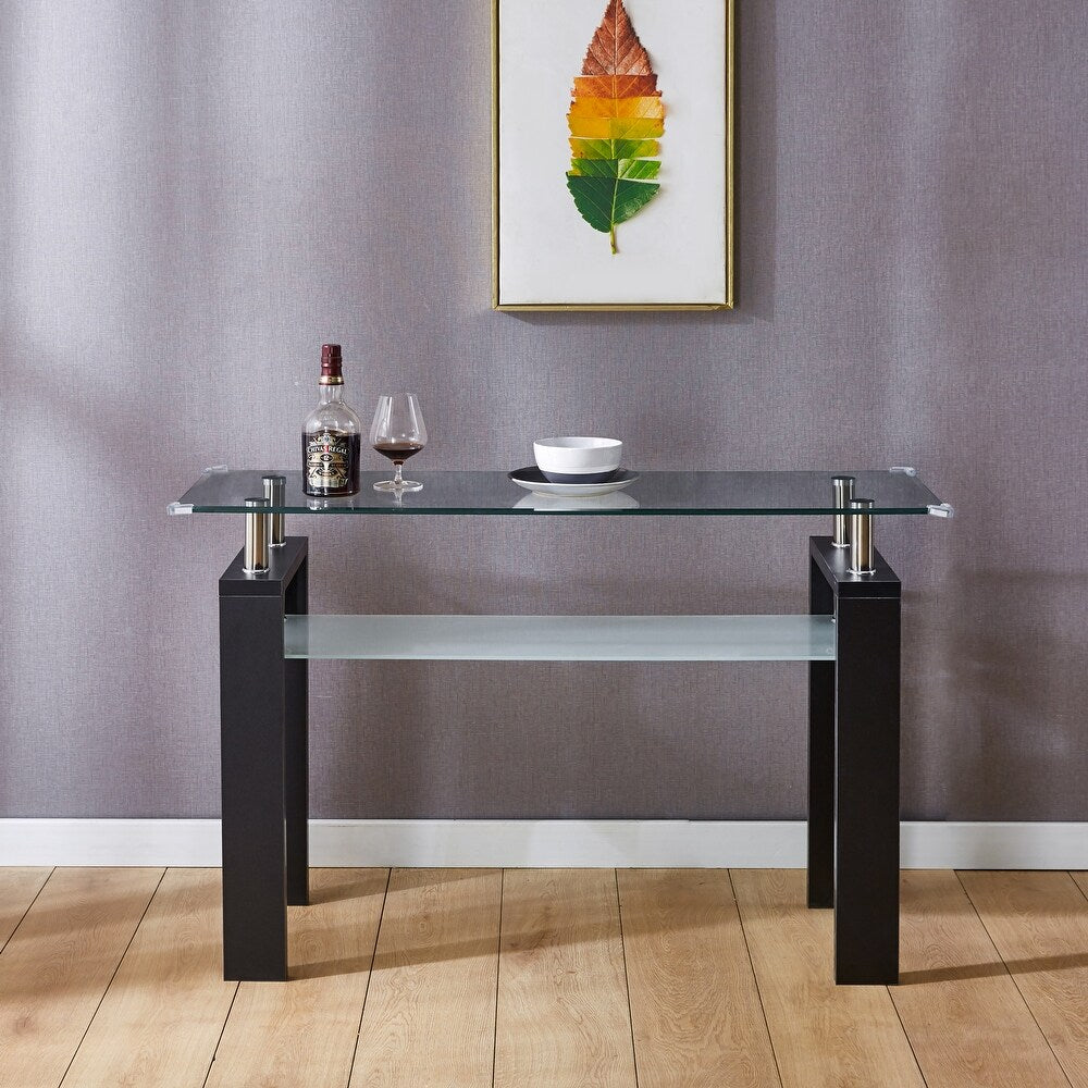 Glass Rectangle Coffee Table with Double-layer Storage