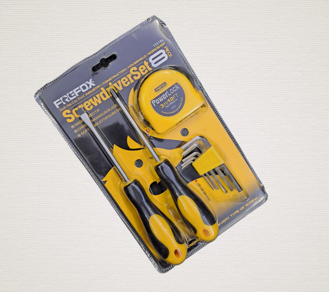 Screwdriver Set 8pcs with Tape Measure and Hex Key