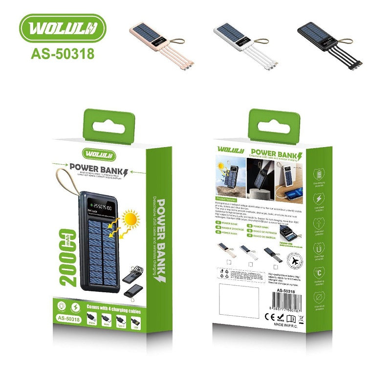 Solar Powered Power Bank 20000Mah With LED Light