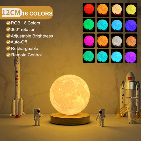 Rechargeable Multi Colour Rotating Moon Lamp 12cm