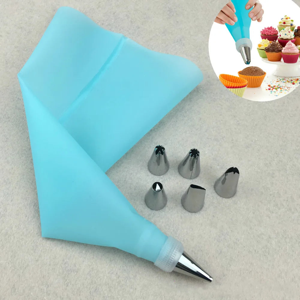 6-Piece Silicone Piping Bag and Nozzles