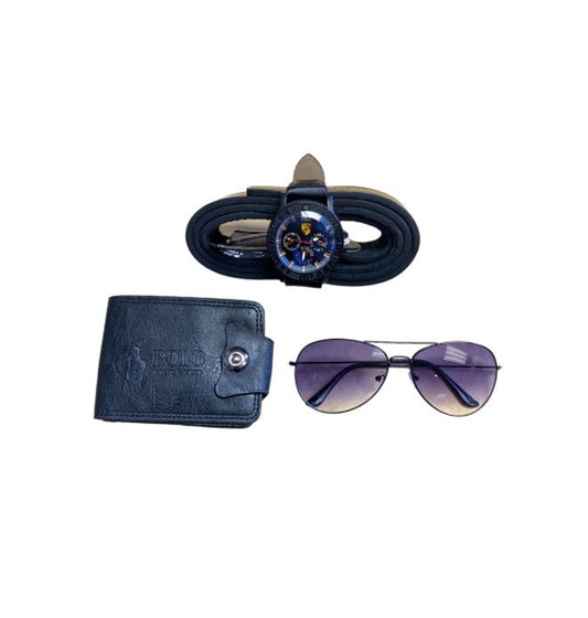 Gift Set Men's Black Belt Watch, Sunglasses, & Wallet