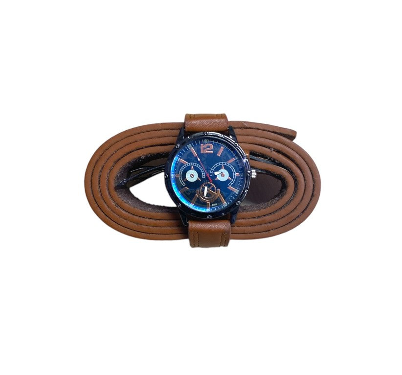 Gift Set Men's Dark Brown Belt & Watch