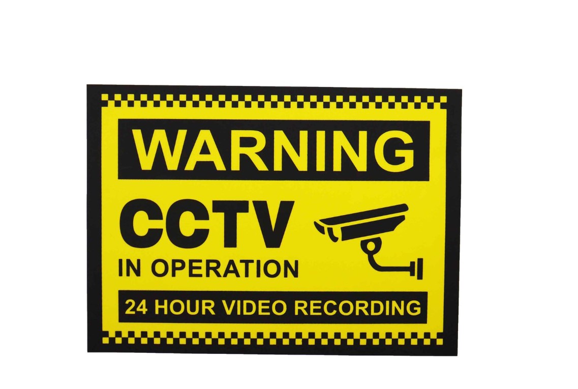 Horizontal 25cm x 18cm Yellow and Black CCTV Warning Sticker