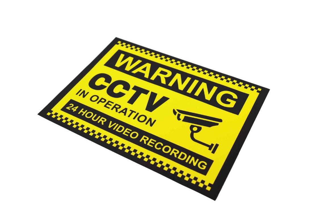 Horizontal 25cm x 18cm Yellow and Black CCTV Warning Sticker