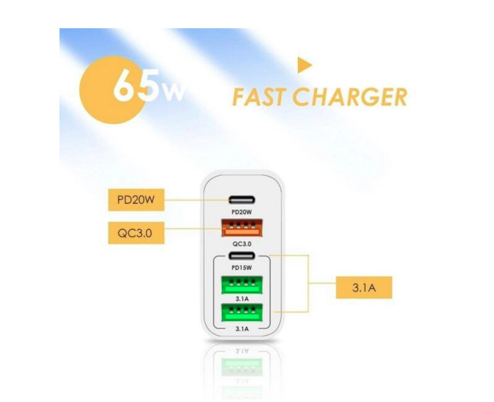 LY-02 65W Dual PD Type-C + 3USB Multi Port Charger For EU Plug