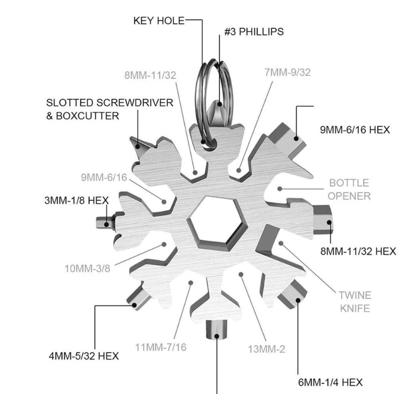 18-in-1 Multi-Tool Snowflake Pocket Tool Keyring