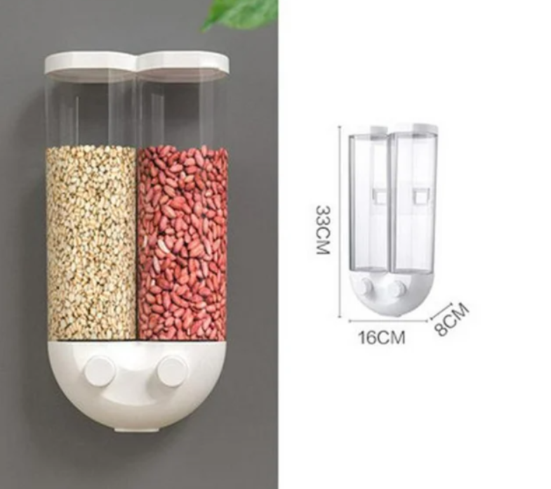 Wall Mounted Double Cereal Dispenser Food Storage Container