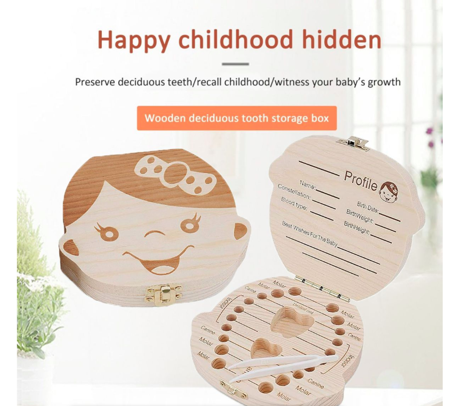 Wood Color Hot Stamping English Boys And Girls BabyKeep Sake Teeth Box