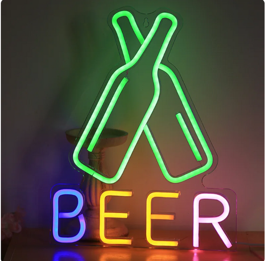 LED Neon Sign Beer Mug Wine Glass Bar Club Store Home Decor Gift Wall Hanging Lamp