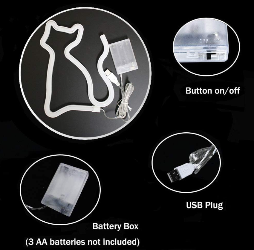 FA-A18 Cat Shaped LED Neon Sign Wall Hanging Lamp USB And Battery Operated