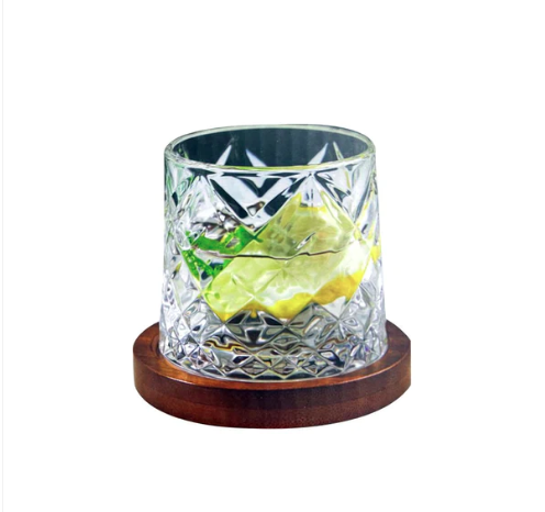 Spinning Whiskey Glass With Wooden Base 9cm