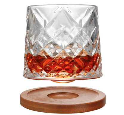 Spinning Whiskey Glass With Wooden Base 9cm