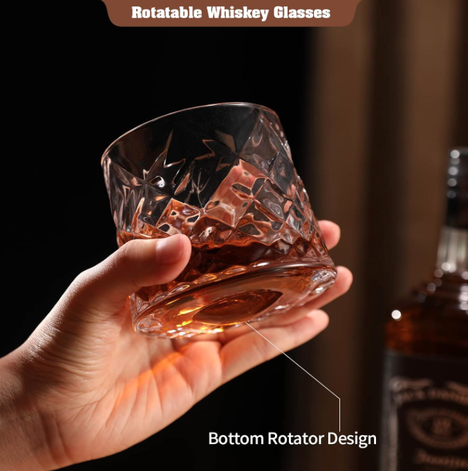 Spinning Whiskey Glass With Wooden Base 9cm