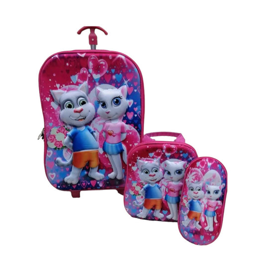 Talking Tom & Angela 3:1 Trolley,Lunch Bag & Pen Case