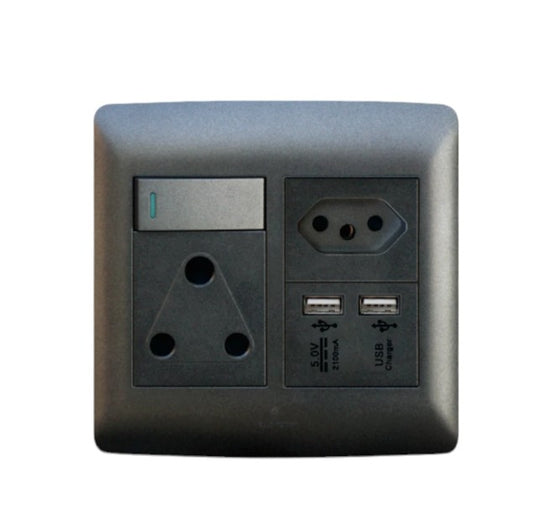 4X4 USB/EURO/Single  Socket Black