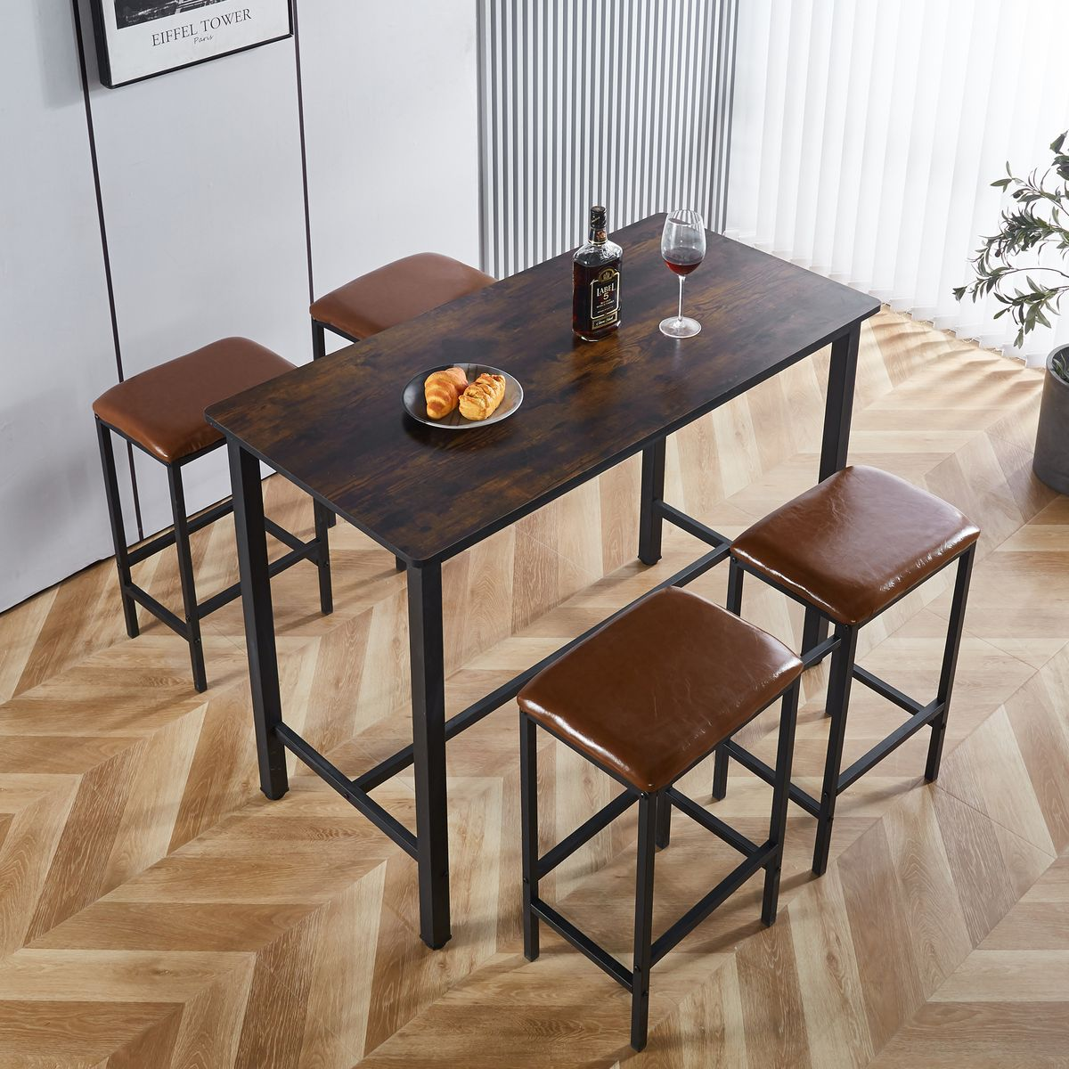 5-Piece Kitchen Dining Set with Height Bar Table & 4 Chairs