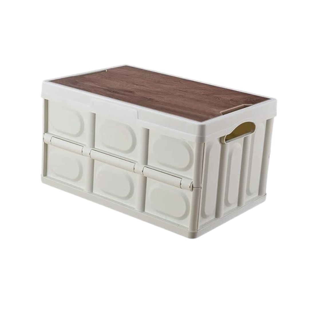 Camping Collapsible Storage Bin with Wooden Lid