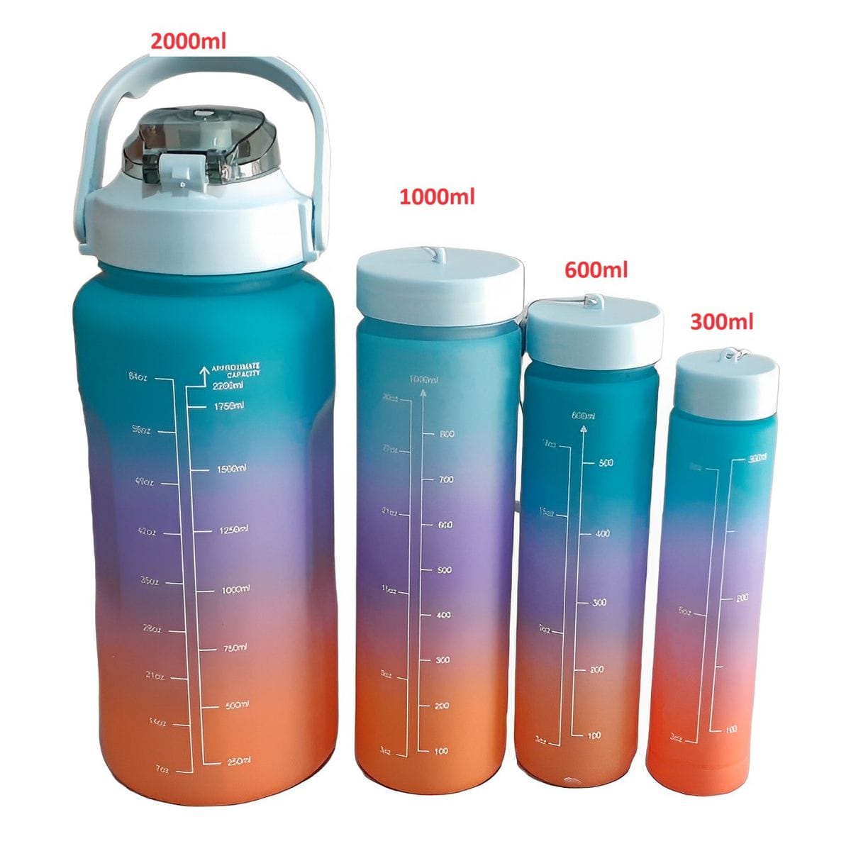 Leak Proof Motivational Water Bottle with Straw and Time Markers- 4 Pcs