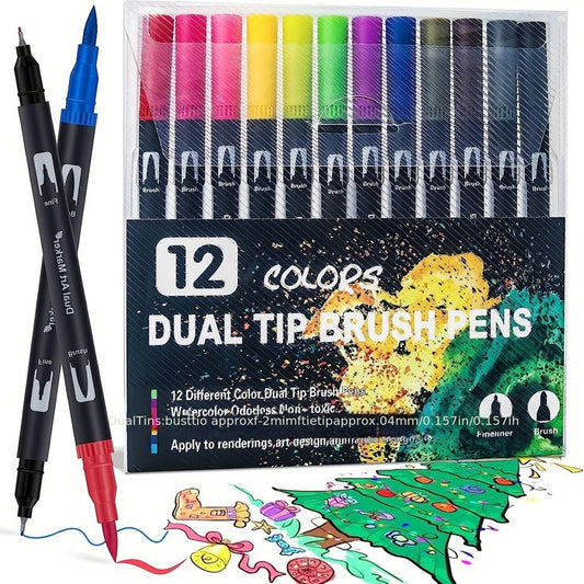 Dual Tip Brush Pens 12pcs