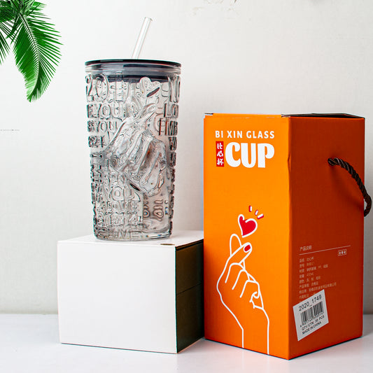 Tumbler Glass Cup with Glass Straw