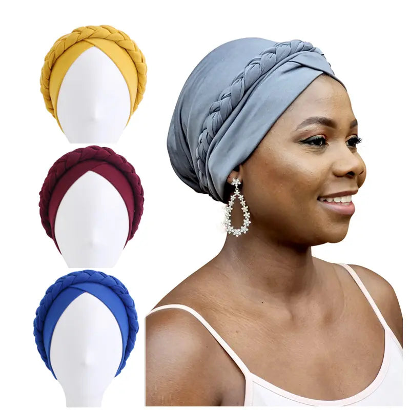 Solid Colour Braided Hair Bonnet