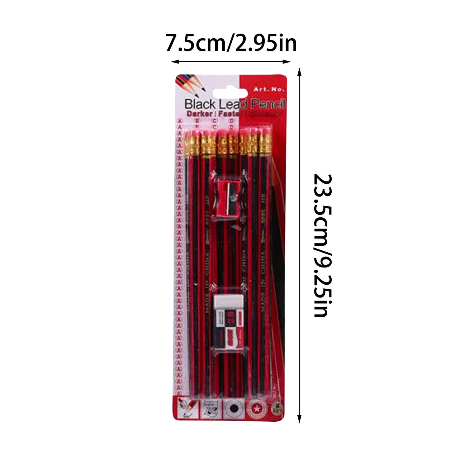 12 Pcs Round Rod 2B With Rubber And Pencil Sharpener