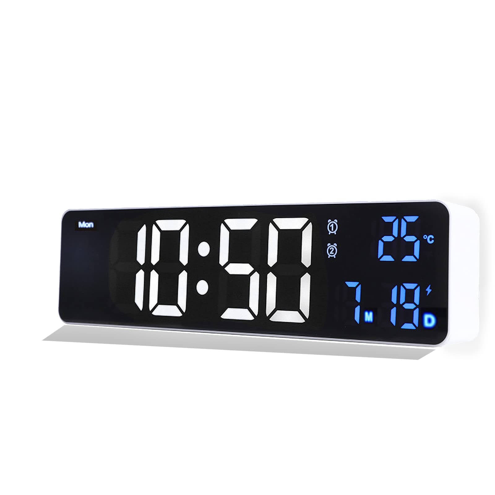 Rechargeable 25.5cm LED Digital Alarm Clock With Temperature+Day+Month And  Date